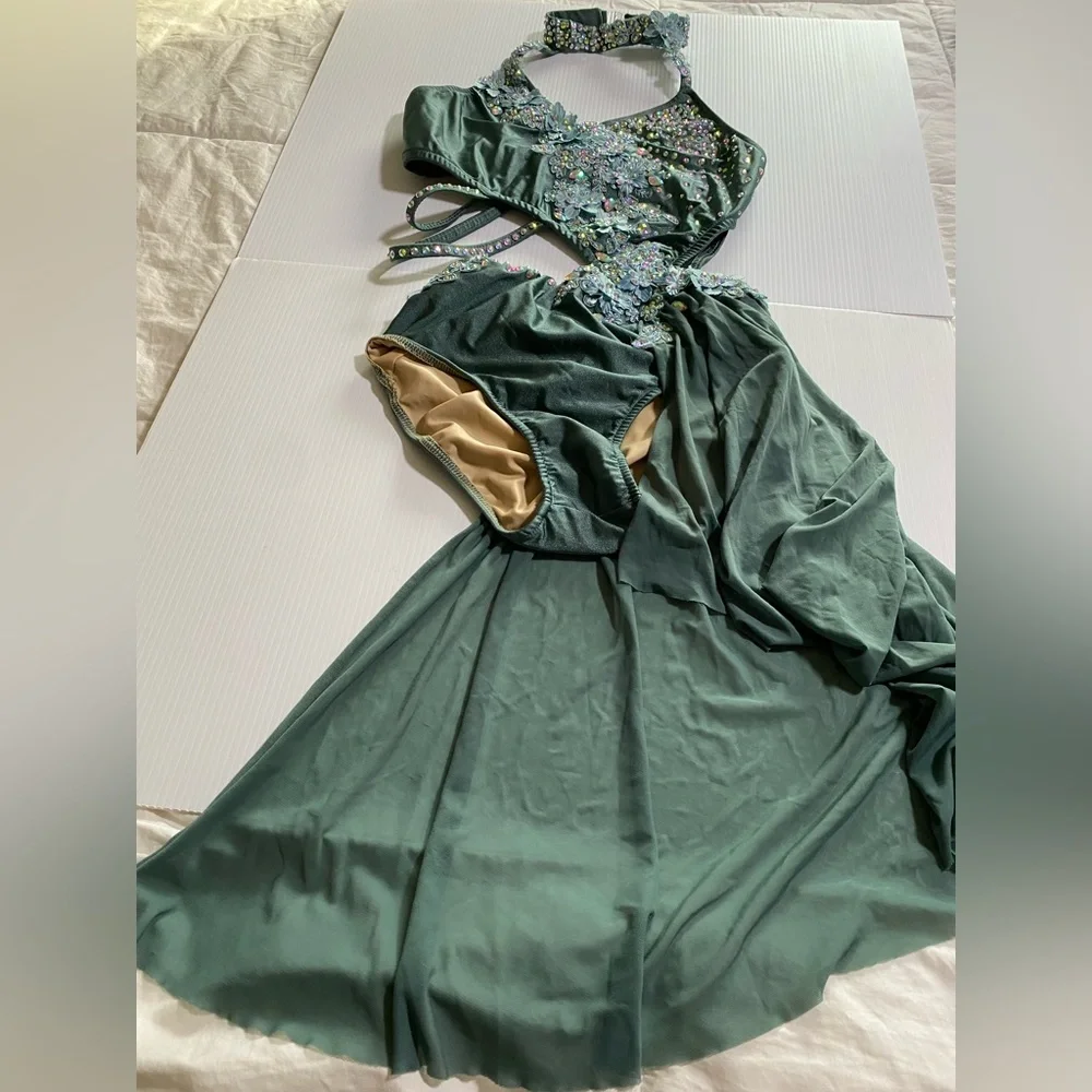 Glamour solo dance costume Jealous 24-221 green lyrical contemporary LA adult